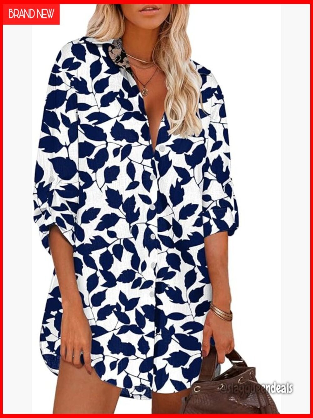 Long Sleeve Button Down Blouse with Cuffed Sleeves Regular Fit